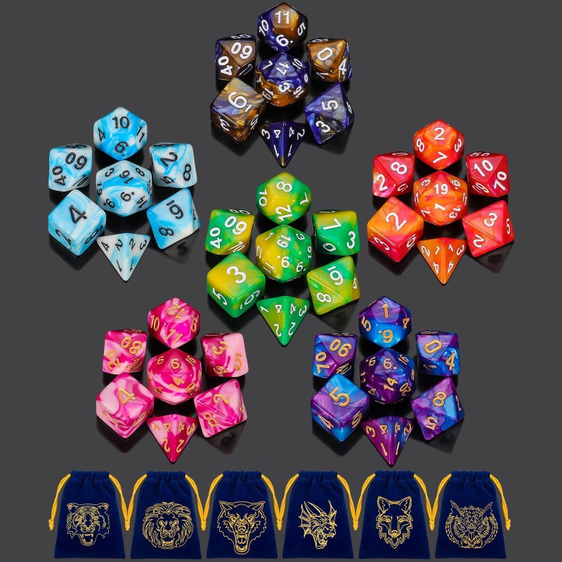 QMAY DND Dice Set QMay 42pcs Polyhedral Dice 6 Complete DoubleColors DD Dice Sets with 6 Blue Drawstring Bags for Dungeons and Dragons RPG MTG Table Games - Image 3