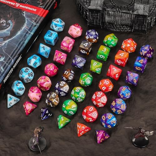 QMAY DND Dice Set QMay 42pcs Polyhedral Dice 6 Complete DoubleColors DD Dice Sets with 6 Blue Drawstring Bags for Dungeons and Dragons RPG MTG Table Games - Image 5