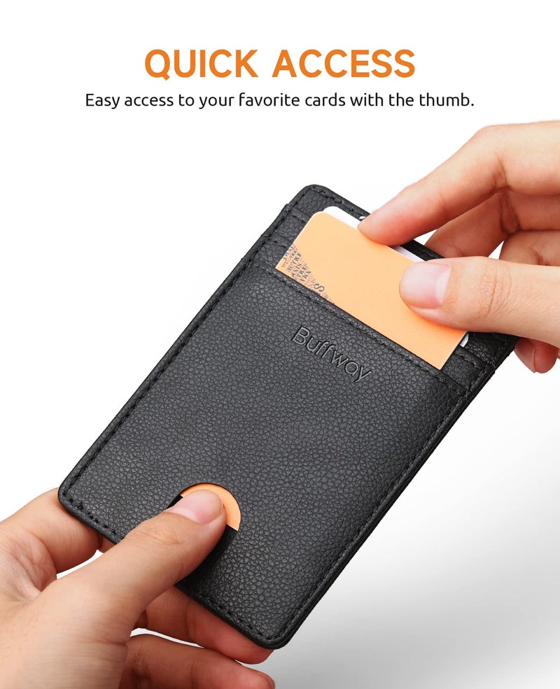 Buffway Mens Slim Wallet, Minimalist Thin Front Pocket Leather Credit Card Holder with RFID Blocking for Work Travel - Chicago Black - Image 3