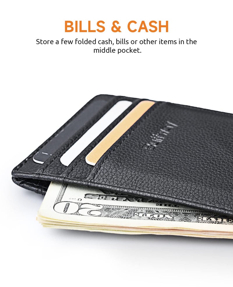 Buffway Mens Slim Wallet, Minimalist Thin Front Pocket Leather Credit Card Holder with RFID Blocking for Work Travel - Chicago Black - Image 5