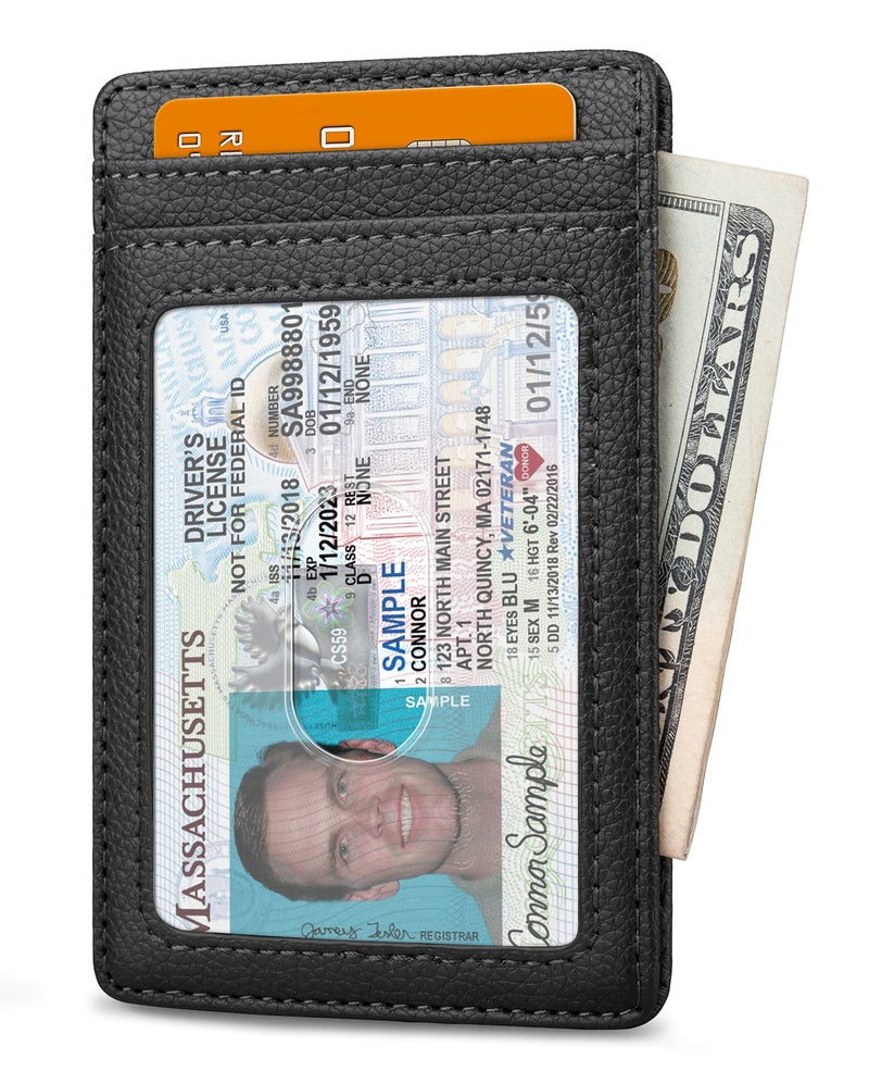Buffway Mens Slim Wallet, Minimalist Thin Front Pocket Leather Credit Card Holder with RFID Blocking for Work Travel - Chicago Black - Image 2