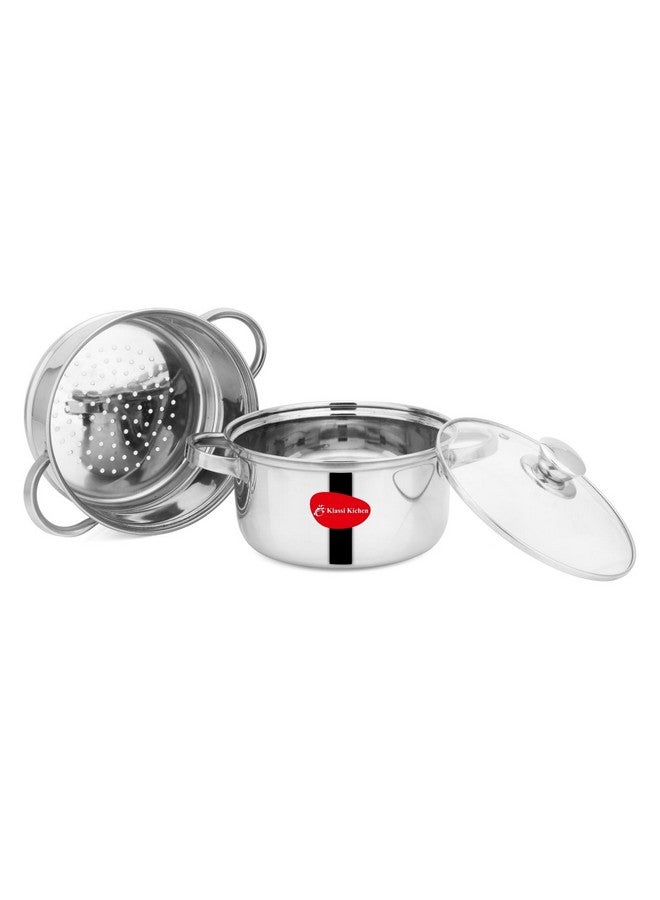 KLASSI KICHEN Stainless Steel 2 Tier Momo Maker Set with Lid | Pasta | Vegetable | Momo Stainless Steel (2.25 +2.25 L), Silver - Image 5
