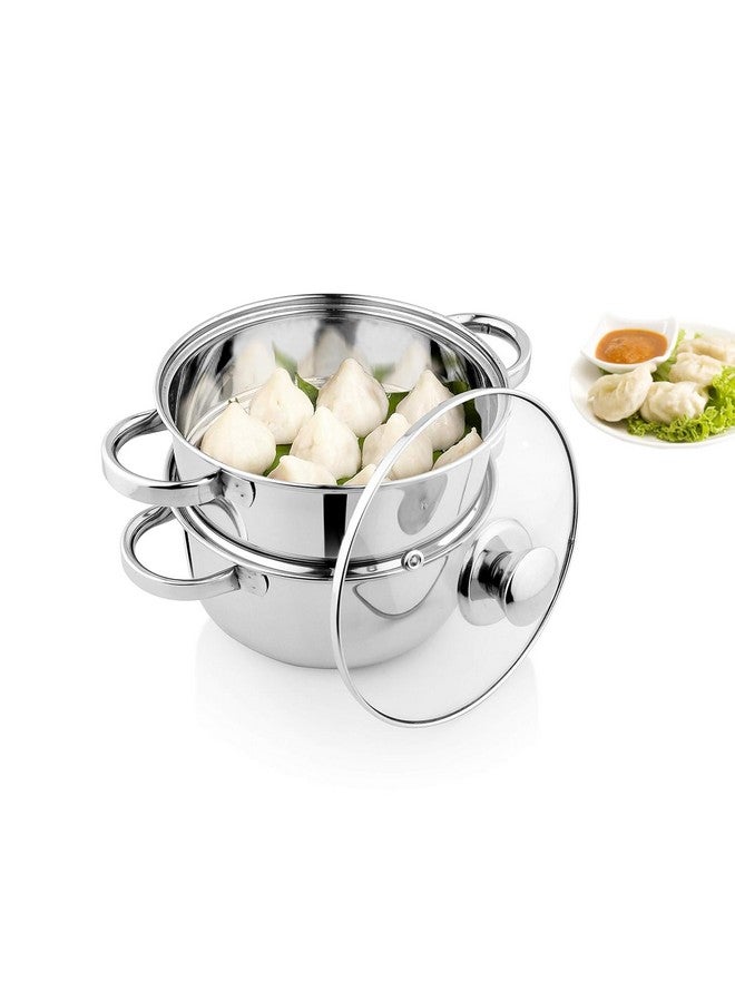 KLASSI KICHEN Stainless Steel 2 Tier Momo Maker Set with Lid | Pasta | Vegetable | Momo Stainless Steel (2.25 +2.25 L), Silver - Image 1