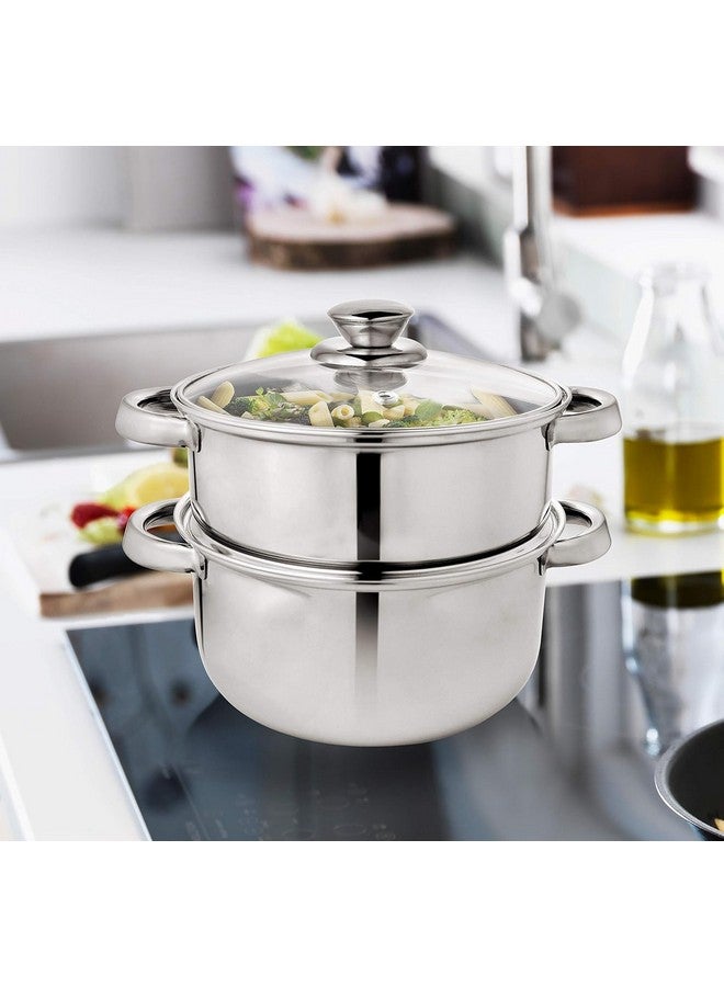 KLASSI KICHEN Stainless Steel 2 Tier Momo Maker Set with Lid | Pasta | Vegetable | Momo Stainless Steel (2.25 +2.25 L), Silver - Image 2