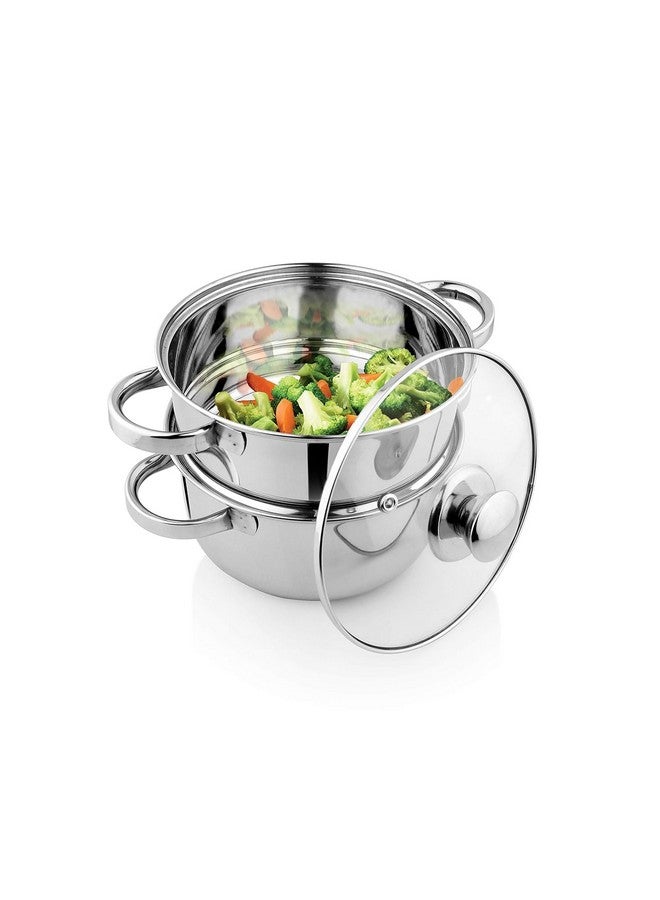 KLASSI KICHEN Stainless Steel 2 Tier Momo Maker Set with Lid | Pasta | Vegetable | Momo Stainless Steel (2.25 +2.25 L), Silver - Image 3