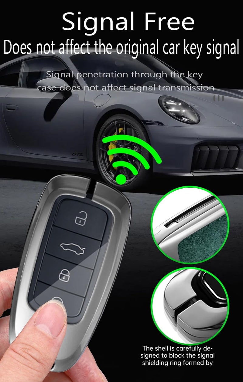 ontto Key Fob Holder Transparent Front Cover Fit for Chery Tiggo 9 Tiggo 8 PRO Tiggo 8 PRO MAX Tiggo 7 PRO MAX Omoda 5/C5 Jaecoo 7 Arrizo 5,Metal and Leather Car Key Skin,Grey - Image 5