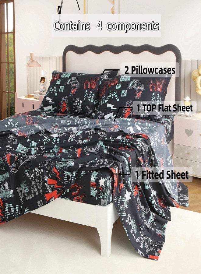 SDY 4PCS Game Sheet Sets Queen Size,Great Cartoon Microfiber Bed Sheets Sets,for Boys, Girls, Kids and Toddler, Bed in a Bag Packaged with 1 Fitted Sheet+ 1 Top Flat Sheet + 2 Pillowcases - Image 2