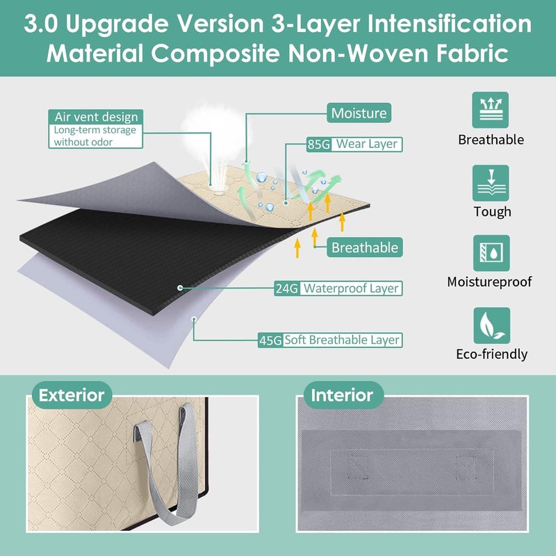 4Pack 90L Large Capacity Clothes Storage Bag Solution Organizer with Zips,Reinforced Handles Thick Fabric Foldable Duvet Storage Bag Anti-Mold Closet Storage Boxes for Comforters,Blankets,Bedding - Image 2