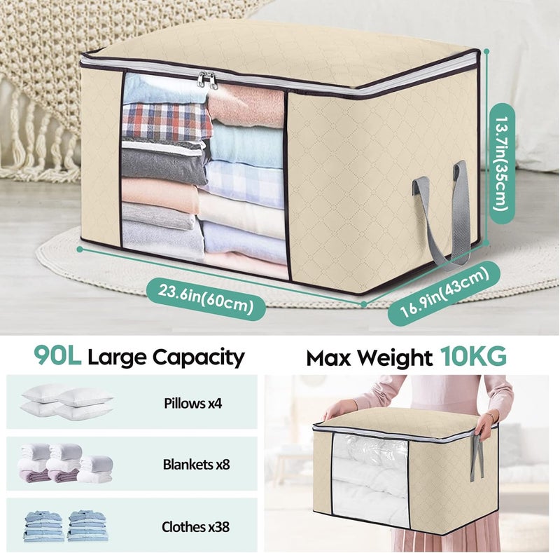 4Pack 90L Large Capacity Clothes Storage Bag Solution Organizer with Zips,Reinforced Handles Thick Fabric Foldable Duvet Storage Bag Anti-Mold Closet Storage Boxes for Comforters,Blankets,Bedding - Image 3