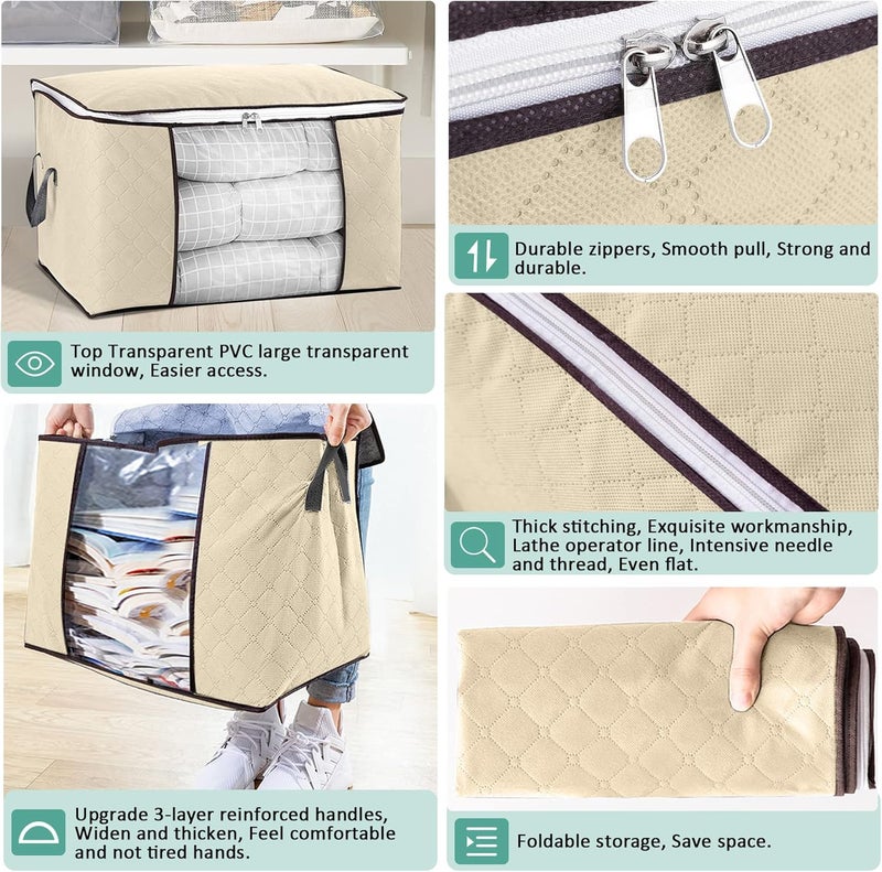 4Pack 90L Large Capacity Clothes Storage Bag Solution Organizer with Zips,Reinforced Handles Thick Fabric Foldable Duvet Storage Bag Anti-Mold Closet Storage Boxes for Comforters,Blankets,Bedding - Image 4