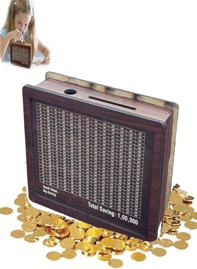 VICORP Wooden Money Bank, Coin Box with Carved Design for Kids/Children, Savings Challenge Box, Cashbox, Cash Vault Wooden Savings Box, Wooden Coin Piggy Bank - Image 4