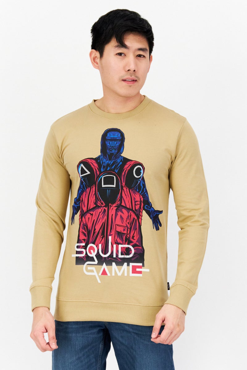 NETFLIX Men Crew Neck Printed Long Sleeves Sweatshirt, Tan - Image 1