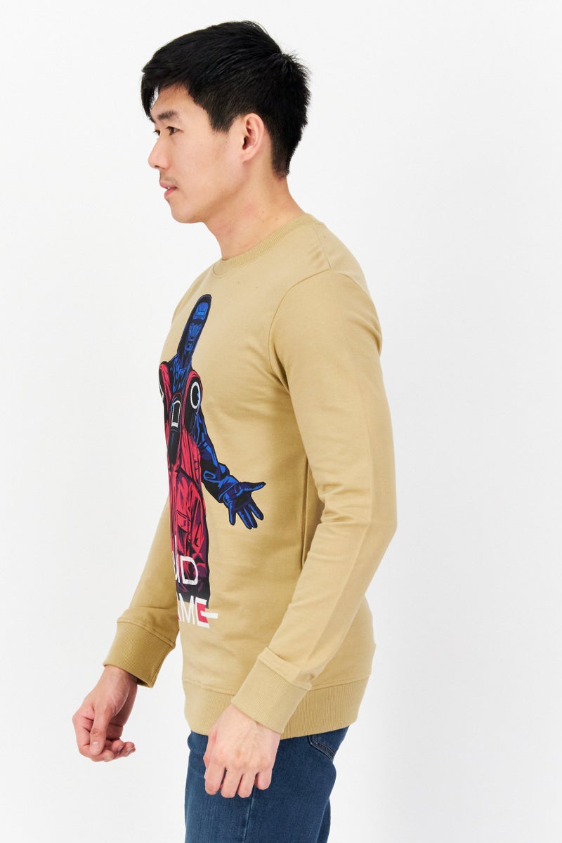 NETFLIX Men Crew Neck Printed Long Sleeves Sweatshirt, Tan - Image 4