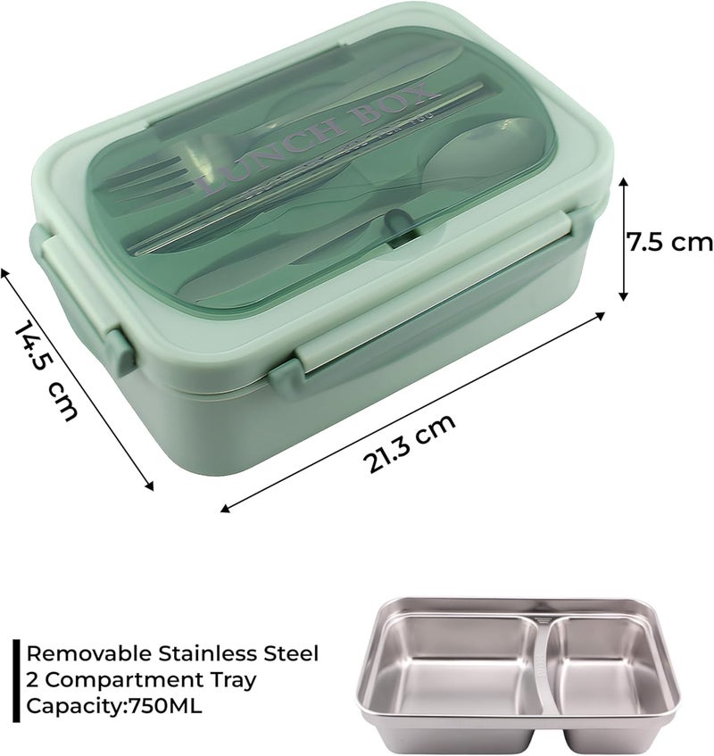 Cravista Stainless Steel Bento Box for Kids and Adults – 1200ML Leakproof Bento Lunch Box with Cutlery Set – BPA Free Lunchbox Tiffin for Office and School (Green) - Image 5