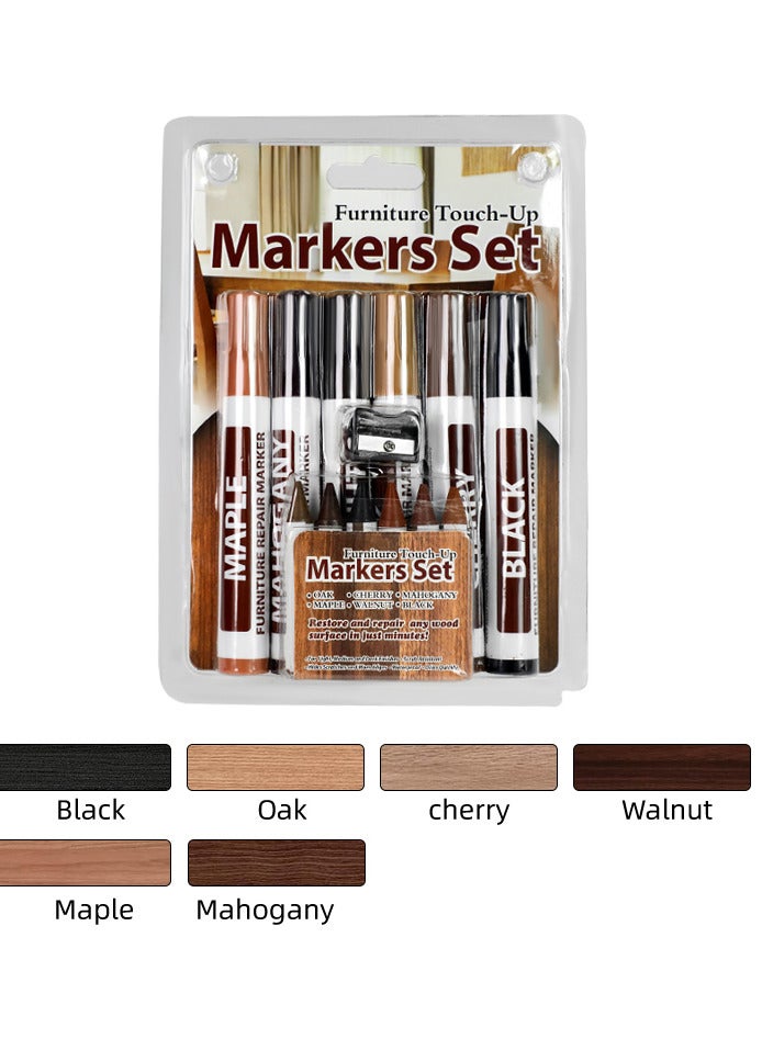  ثري ماكس طقم أقلام إصلاح الأثاث الخشبي مع أعواد الشمع والمبراة لإصلاح الخدوش والبقع في الطاولات والأبواب والأرضيات - Image 1