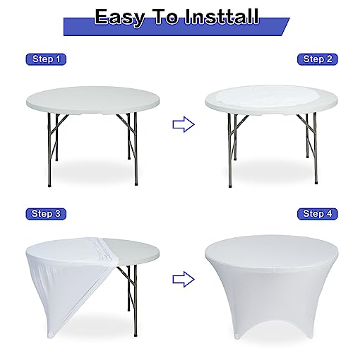 GFCC 4 Foot (48") Table White Round Stretch Tablecloth Spandex Fitted Stretchable Elastic Tablecloth - Image 5