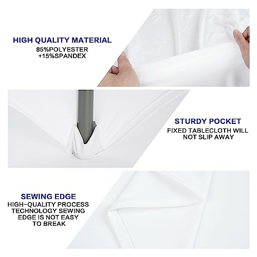 GFCC 4 Foot (48") Table White Round Stretch Tablecloth Spandex Fitted Stretchable Elastic Tablecloth - Image 3