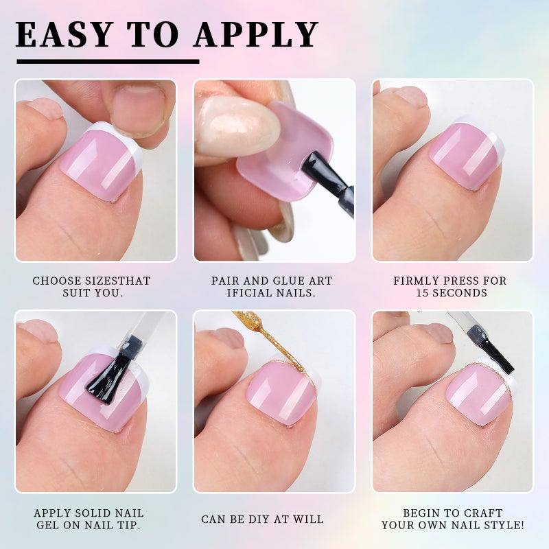 120PCS French Gel Toenail Tips French Tips Press on Nails 12 Sizes Fake Nails False Toe Nail Wearable Tips for Nail Art DIY - Image 2