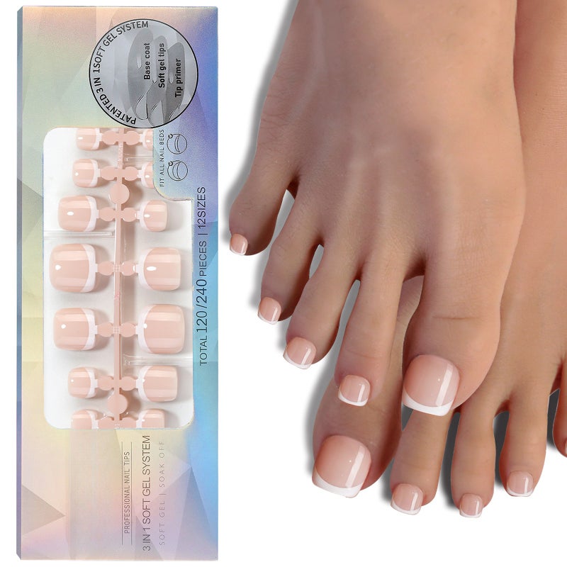 120PCS French Gel Toenail Tips French Tips Press on Nails 12 Sizes Fake Nails False Toe Nail Wearable Tips for Nail Art DIY - Image 1