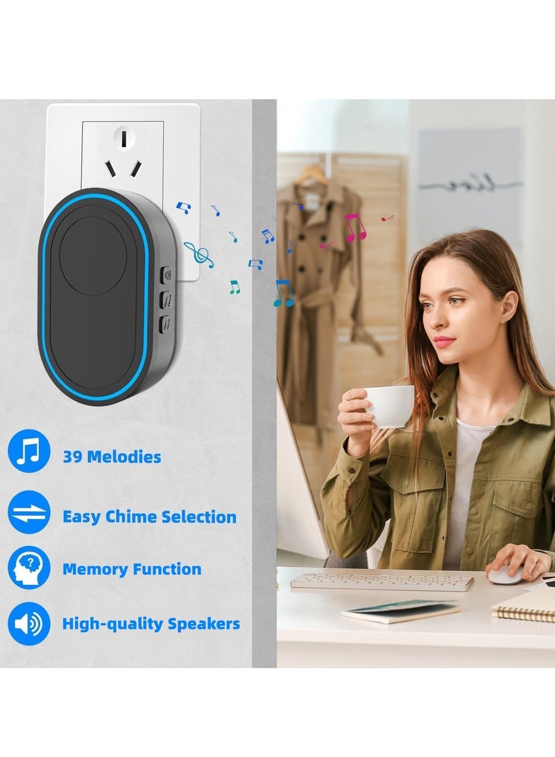 IP65 Waterproof Wireless Doorbell with 39 Chimes & 5 Volume Levels, 150m Range, Easy Install for Home, School & Office - Black - Image 4