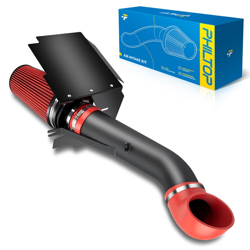 مجموعة نظام سحب الهواء البارد PHILTOP 4 مع درع حراري متوافق مع GMCChevy 19992006 V8 48L53L60L SilveradoSierra 150025003500 أداء عالي باللون الأحمر