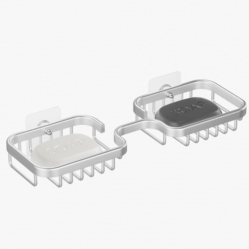2in1 Soap Dish Holder  DrillFree Rustproof Aluminum Square Soap Bar Holder for Shower Wall  Kitchen  Silver 1 Pack