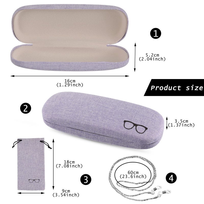 Frienda Frienda 2 Set Hard Shell Fabric Eyeglasses Case Kit Women Men Glasses Protective Case Storage Bag Glasses Chain Cleaning Cloth (Pink, Purple)  - Image 3