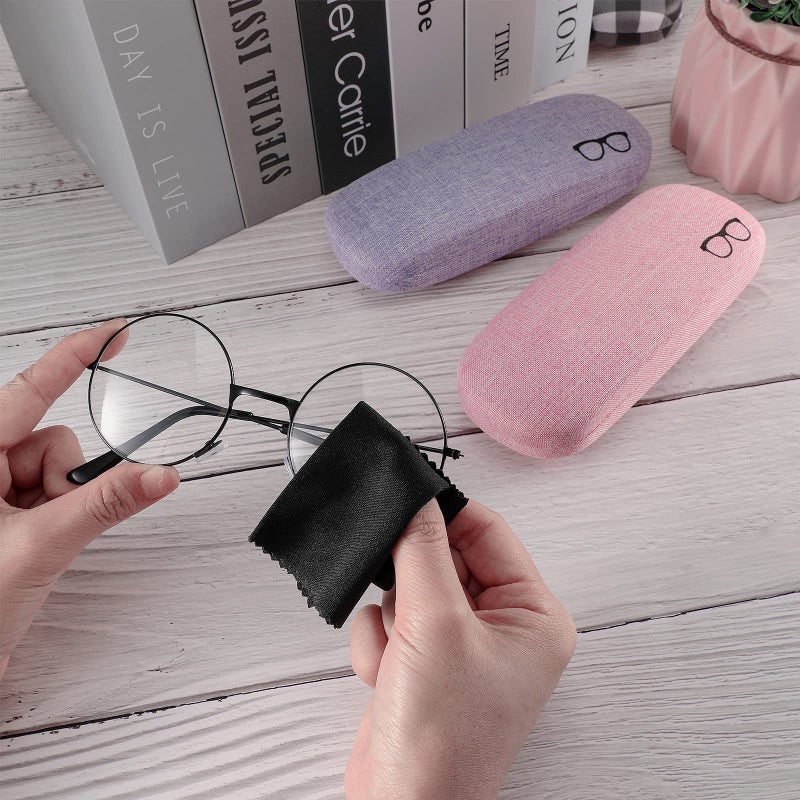 Frienda Frienda 2 Set Hard Shell Fabric Eyeglasses Case Kit Women Men Glasses Protective Case Storage Bag Glasses Chain Cleaning Cloth (Pink, Purple)  - Image 4