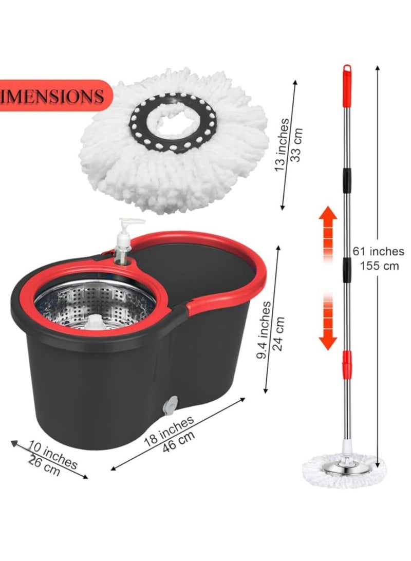 ممسحة تنظيف بدلو دوران 360 درجة مع يد تلسكوبية قابلة للتعديل ورأس مايكروفايبر قابلة للتبديل للتنظيف العميق لجميع الأسطح - Image 3
