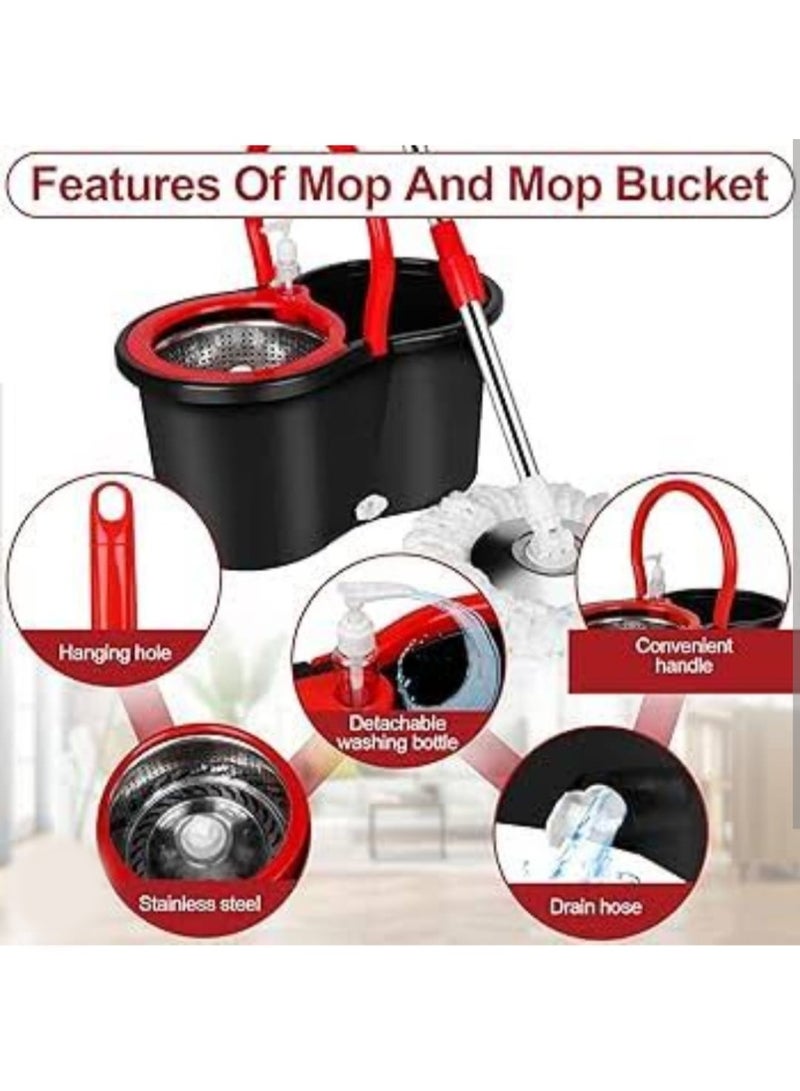 ممسحة تنظيف بدلو دوران 360 درجة مع يد تلسكوبية قابلة للتعديل ورأس مايكروفايبر قابلة للتبديل للتنظيف العميق لجميع الأسطح - Image 4