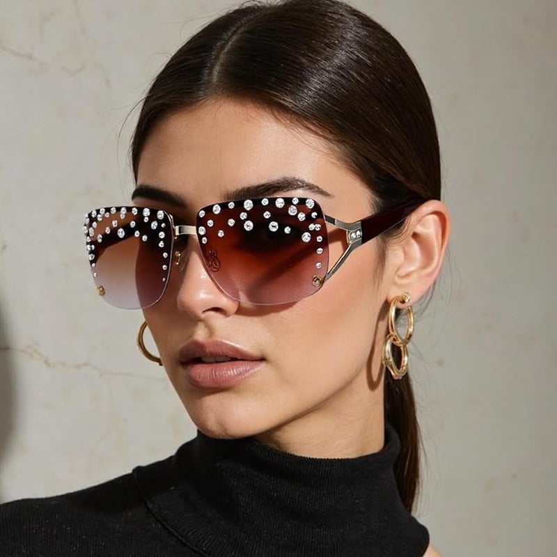 نظارات شمسية معدنية بدون إطار للفتيات والأولاد، إكسسوارات سفر وهيب هوب ودعائم تصوير، الحجم كما هو موضح - Image 4