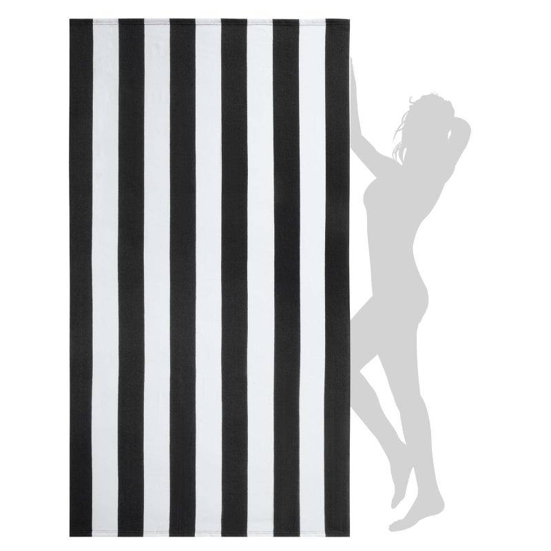 WILFA Extra Large Beach Towel - Oversized Mircofiber Beach Towel 40'' x 70'', XL Striped Lightweight Pool Towel, Big Cabana Swim Travel Towel for Adults Mens Women,Black - Image 1