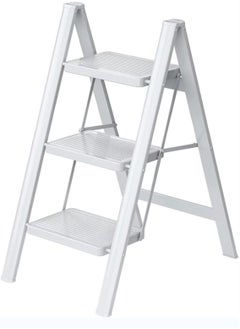 SUNRISE 3 Step Folding Step Stool,Steel Metal Step Stools Non-Slip Pedal,Small Portable Ladder Kitchen Lightweight Home Office Ladders  - Image 1