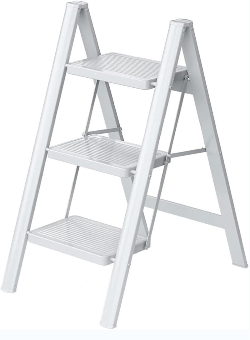 SUNRISE 3 Step Folding Step Stool,Steel Metal Step Stools Non-Slip Pedal,Small Portable Ladder Kitchen Lightweight Home Office Ladders  - Image 1
