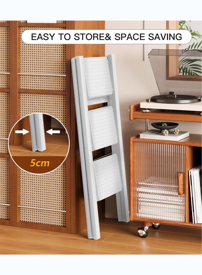 SUNRISE 3 Step Folding Step Stool,Steel Metal Step Stools Non-Slip Pedal,Small Portable Ladder Kitchen Lightweight Home Office Ladders  - Image 3