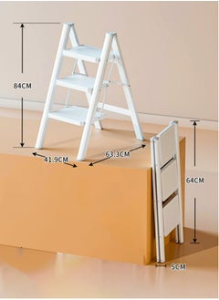 SUNRISE 3 Step Folding Step Stool,Steel Metal Step Stools Non-Slip Pedal,Small Portable Ladder Kitchen Lightweight Home Office Ladders  - Image 5