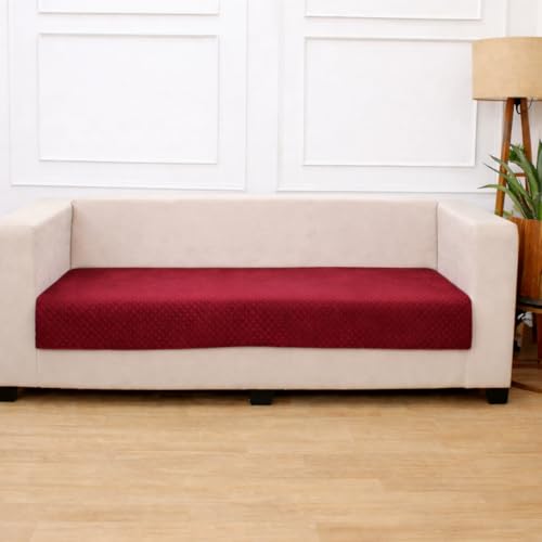 STITCHNEST 2 Seater Quilted Velvet Sofa Cover | Elegant Maroon Sofa Protector for Living Room | Soft, Washable | Perfect for Enhancing Living Room Interiors - Image 2