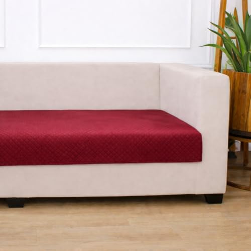 STITCHNEST 2 Seater Quilted Velvet Sofa Cover | Elegant Maroon Sofa Protector for Living Room | Soft, Washable | Perfect for Enhancing Living Room Interiors - Image 3