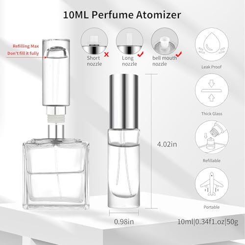 MUB 10ml Perfume Travel Refillable Atomizer Bottle Glass Unique Top-Filling Leak-Proof Spray Bottle Atomizer Sprayer for Perfume Cologne Mini Travel Size Empty Pocket Portable - Image 2
