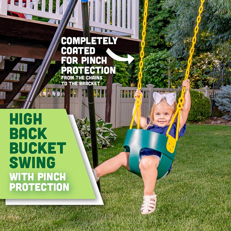 Squirrel Products Deluxe High Back Full Bucket Toddler Swing with Exclusive Chain  Triangle Dip Pinch Protection and Carabiners for Easy Install  Green  Squirrel Products - Image 3