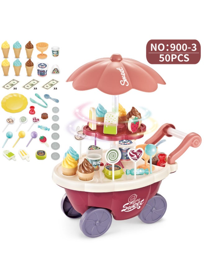 لعبة سيارة الآيس كريم المنزلية للأطفال، عربة محاكاة، سيارة حلوى، مجموعة هدايا  للفتيات من عمر 3 إلى 6 سنوات