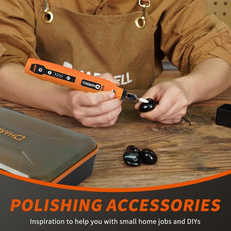 HARDELL 3.7V Cordless Rotary Tool Kit with 111 Accessories - 5-Speed Mini Power Tool, USB Rechargeable for Drilling, Sanding, Polishing, Engraving (DIY & Crafts)(Orange - Image 2