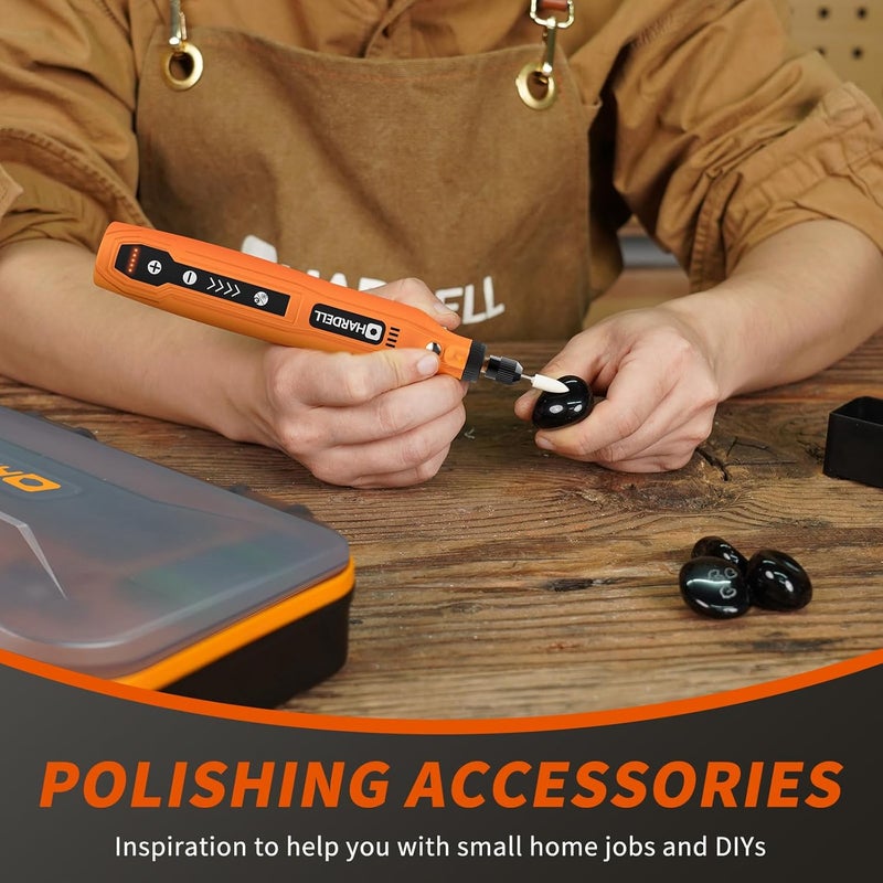HARDELL 3.7V Cordless Rotary Tool Kit with 111 Accessories - 5-Speed Mini Power Tool, USB Rechargeable for Drilling, Sanding, Polishing, Engraving (DIY & Crafts)(Orange - Image 5
