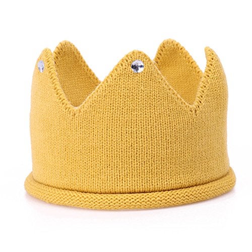 Patiky Baby Crown Hat Boys Girls Knit Headband Birthday Party Warm Crochet Beanie for Toddler Child PTK20 (Yellow) - Image 1