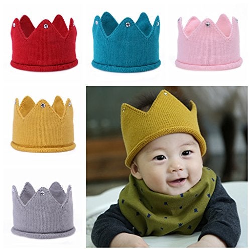 Patiky Baby Crown Hat Boys Girls Knit Headband Birthday Party Warm Crochet Beanie for Toddler Child PTK20 (Yellow) - Image 4