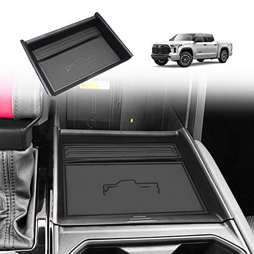 TripleAliners for 2022 2023 2024 205 Tundra Center Console Leather Insert Storage Organizer Accessories with Trim Compatible with Toyota Tundra 2022-2025 SR SR5 Limited TRD PRO (Leather Black) - Image 1