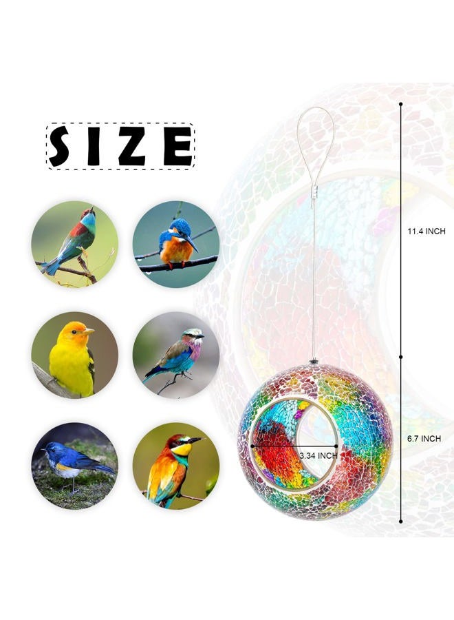 VCUTEKA Bird Feeder Mosaic Fly Through Bird Feeders for Outside Hanging with Round Shape Glass Container to Attract More Wild Birds for Garden, Yard, Backyard, Deck and Porch Decor, Purple 7-Inch - Image 5