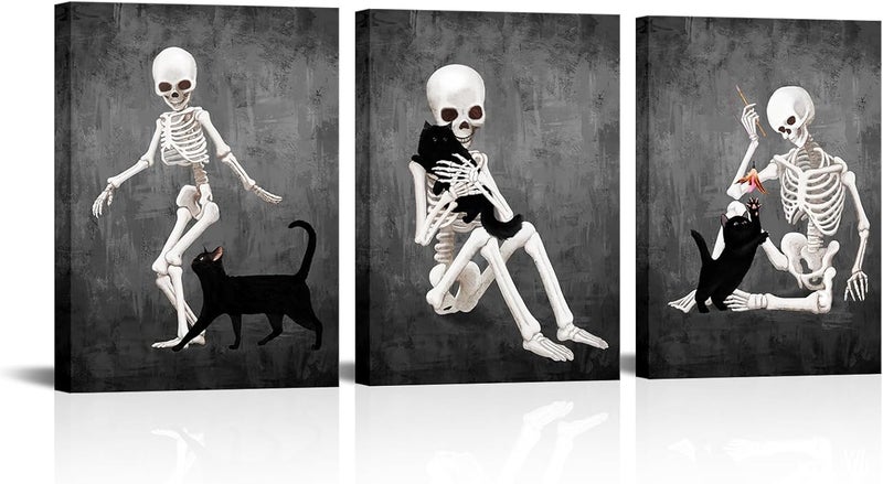 Kalormore Black and White Skeleton Canvas Wall Art - Image 1