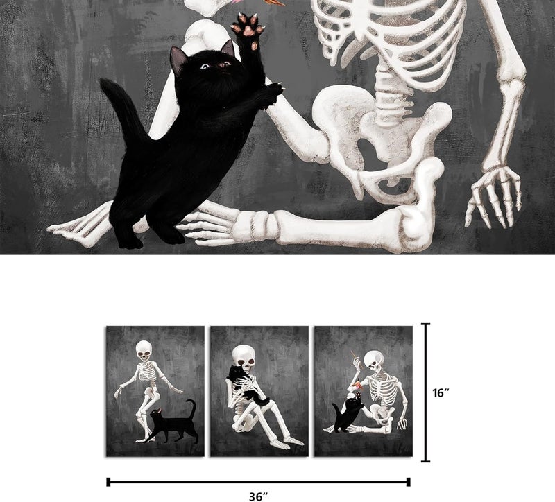 Kalormore Black and White Skeleton Canvas Wall Art - Image 2