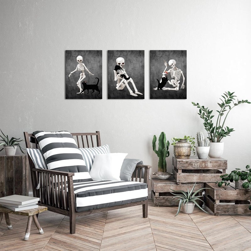 Kalormore Black and White Skeleton Canvas Wall Art - Image 3